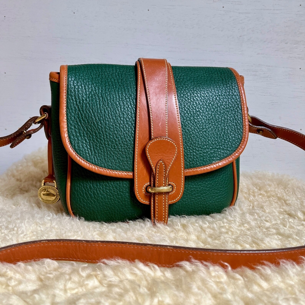 Dooney & Bourke 1980s Vintage Green and Tan Leather Crossbody Bag